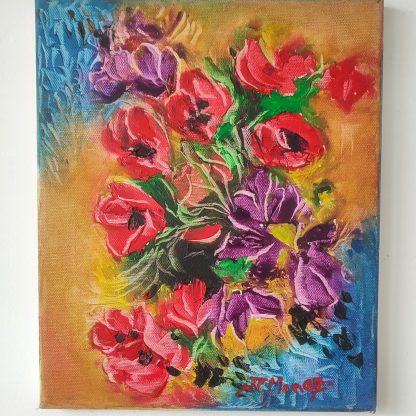 Buchet de flori la țărmul mării - pictură în ulei pe pânză, Monea Teofil