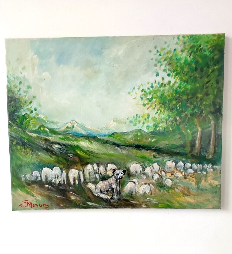 Câine ciobănesc de strajă Câine ciobănesc de strajă - pictură în ulei pe pânză, Monea Teofil