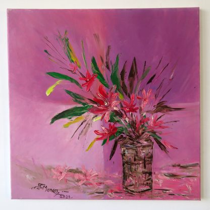 Floral pe fond purpuriu - pictură în ulei pe pânză, Monea Teofil