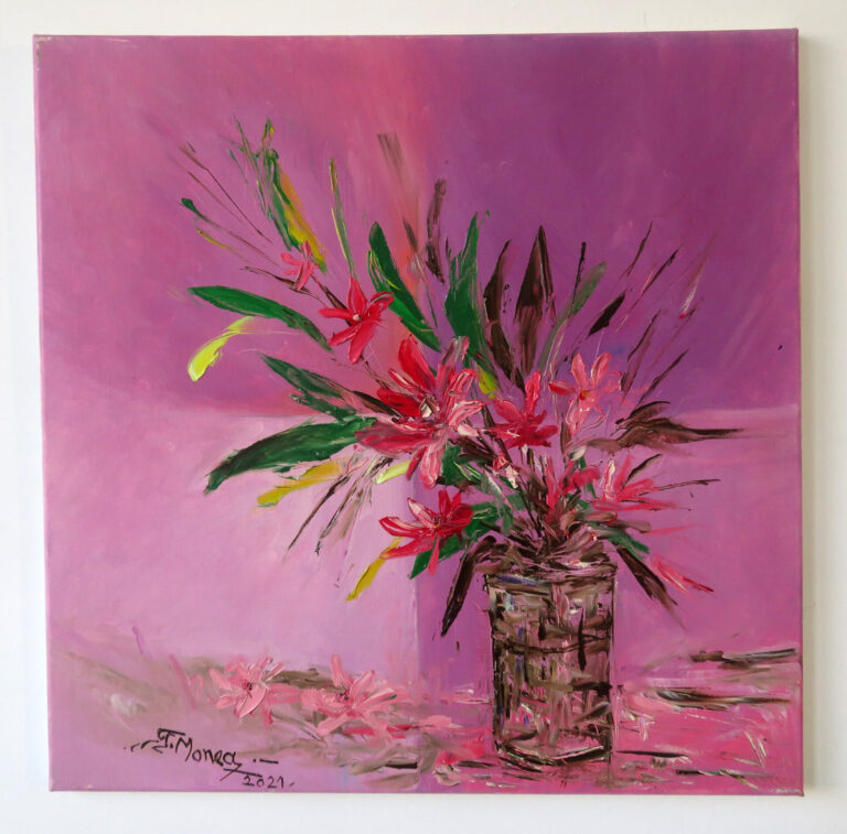 Floral pe fond purpuriu Floral pe fond purpuriu - pictură în ulei pe pânză, Monea Teofil