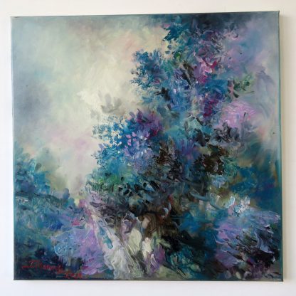 Flori de liliac la marginea pădurii - pictură în ulei pe pânză, Monea Teofil