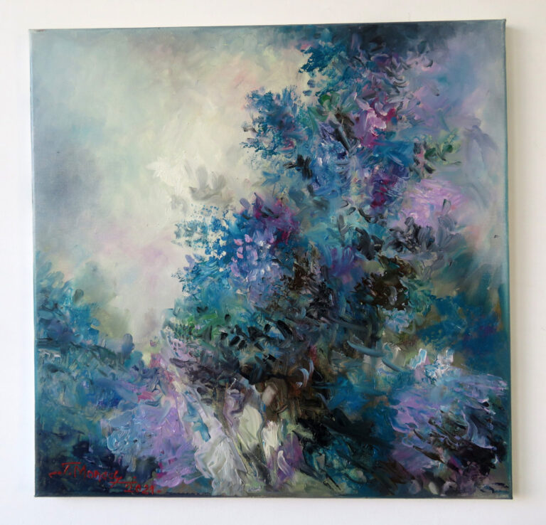 Flori de liliac la marginea pădurii - pictură în ulei pe pânză, Monea Teofil