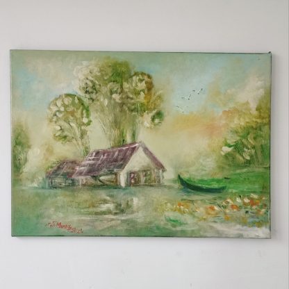 Casa de lângă lac - pictură în ulei pe pânză, Monea Teofil