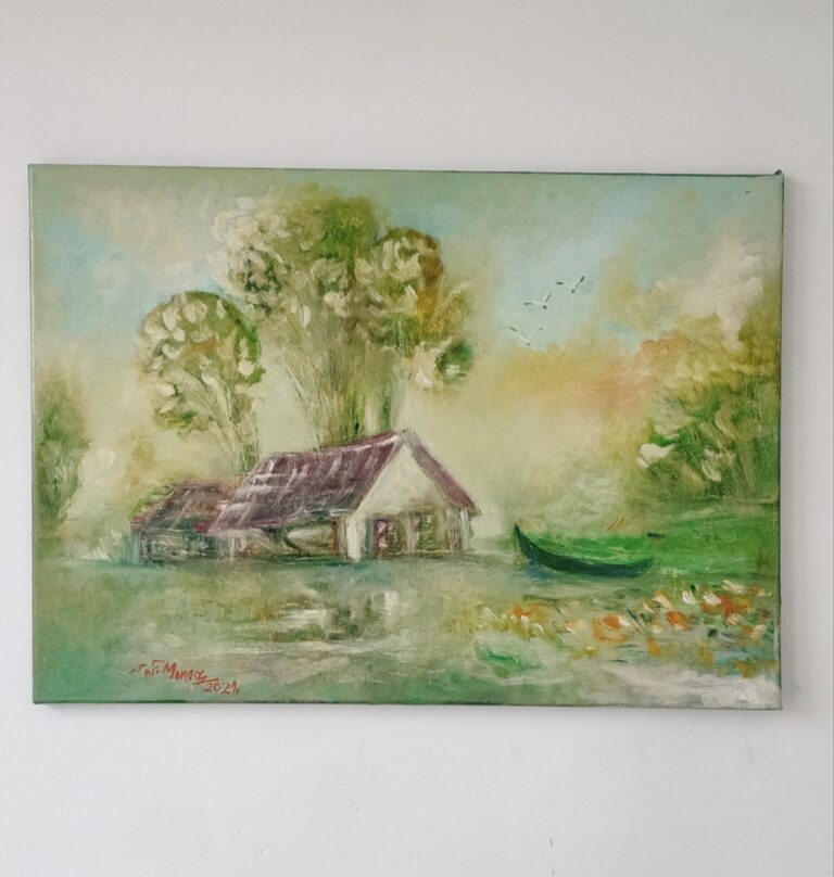 Casa de lângă lac - pictură în ulei pe pânză, Monea Teofil