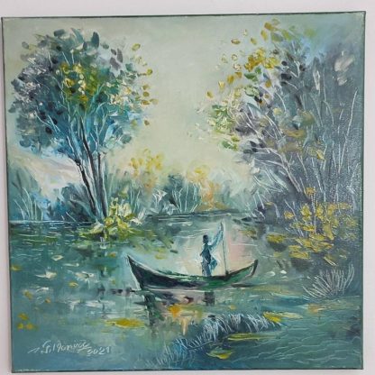 Lacul pescarului - pictură în ulei pe pânză, Monea Teofil