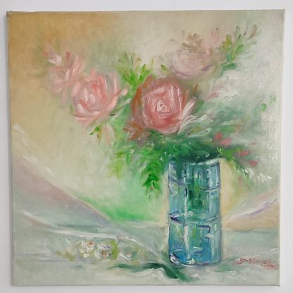 Pastel de trandafiri - pictură în ulei pe pânză, Monea Teofil