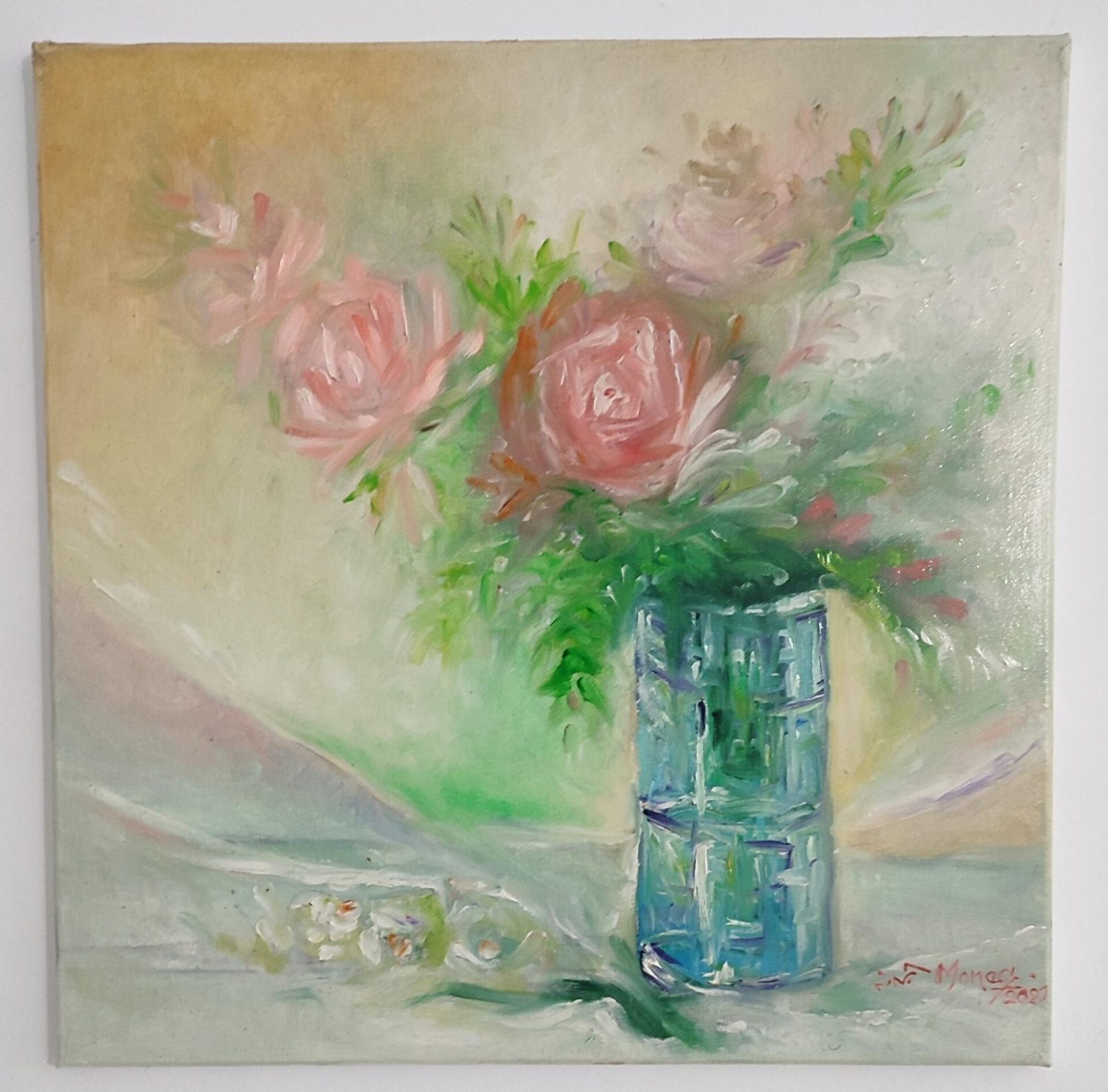 Pastel de trandafiri – Pictură în ulei pe pânză Pastel de trandafiri - pictură în ulei pe pânză, Monea Teofil