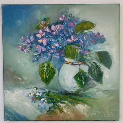 Purpuriu floral în vas de ceramică - pictură în ulei pe pânză, Monea Teofil