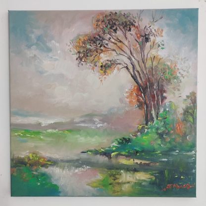 Lac de munte - pictură în ulei pe pânză, Monea Teofil