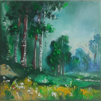 Relaxare la marginea pădurii - pictură în ulei pe pânză, Monea Teofil