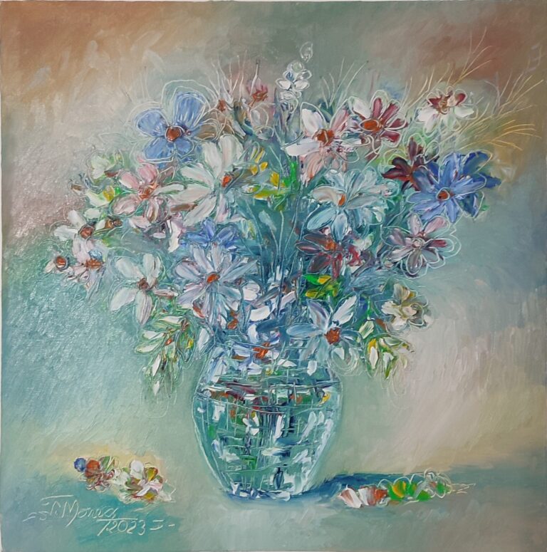Vibrații florale în cristal" - pictură în ulei pe pânză, Monea Teofil