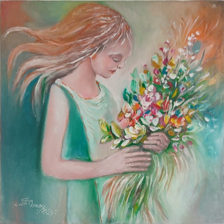 Îmbrățișarea florilor" - pictură în ulei pe pânză, Monea Teofil