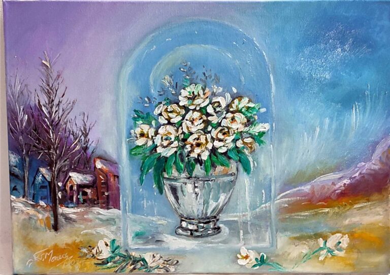 Flori in cristal Refugiul petalelor" - pictură în ulei pe pânză, Monea Teofil