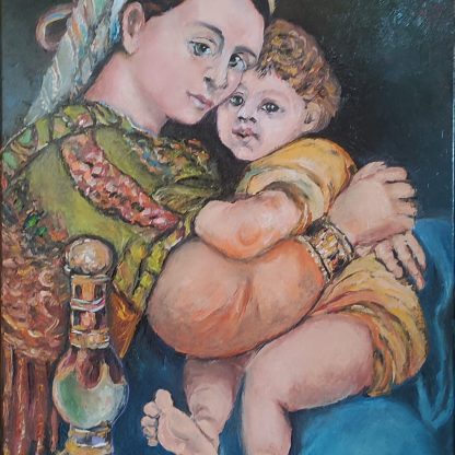 Madona și pruncul - Omagiu renascentist" - icoană pictată în ulei pe pânză - pictură în ulei pe pânză, Monea Teofil