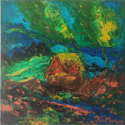 Căsuța de la marginea pădurii - pictură în ulei pe pânză, Monea Teofil