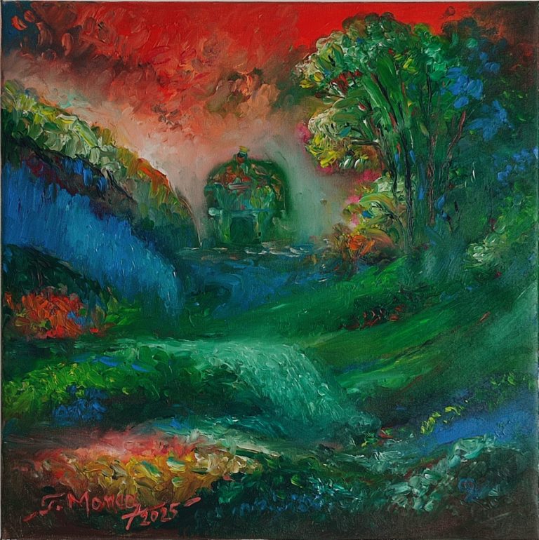 Verde etern sub cerul aprins" - pictură în ulei pe pânză, Monea Teofil