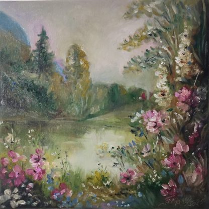 Flori și ape line" - pictură în ulei pe pânză, Monea Teofil