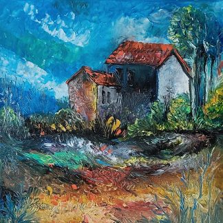 "Casa de la marginea câmpului" - Pictură în ulei pe pânză