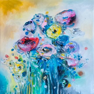"Simfonie de flori în culori vii" - Pictură în ulei pe pânză