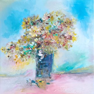 "Flori în lumină blândă" - Pictură în ulei pe pânză