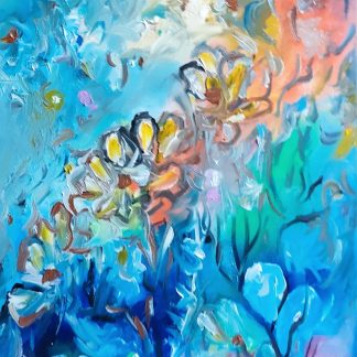 "Flori în vârtejul luminii" - Pictură în ulei pe pânză