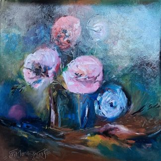 "Trandafiri în lumină târzie" - Pictură în ulei pe pânză