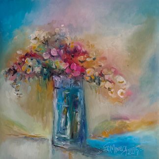 "Buchet în lumină aurie" - Pictură în ulei pe pânză