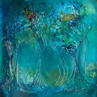 "Noaptea în lumina albastră a pădurii" - Pictură în ulei pe pânză