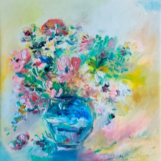 "Buchet în lumină de dimineață" - Pictură în ulei pe pânză