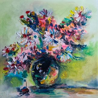 "Buchet în culori vii" - Pictură în ulei pe pânză
