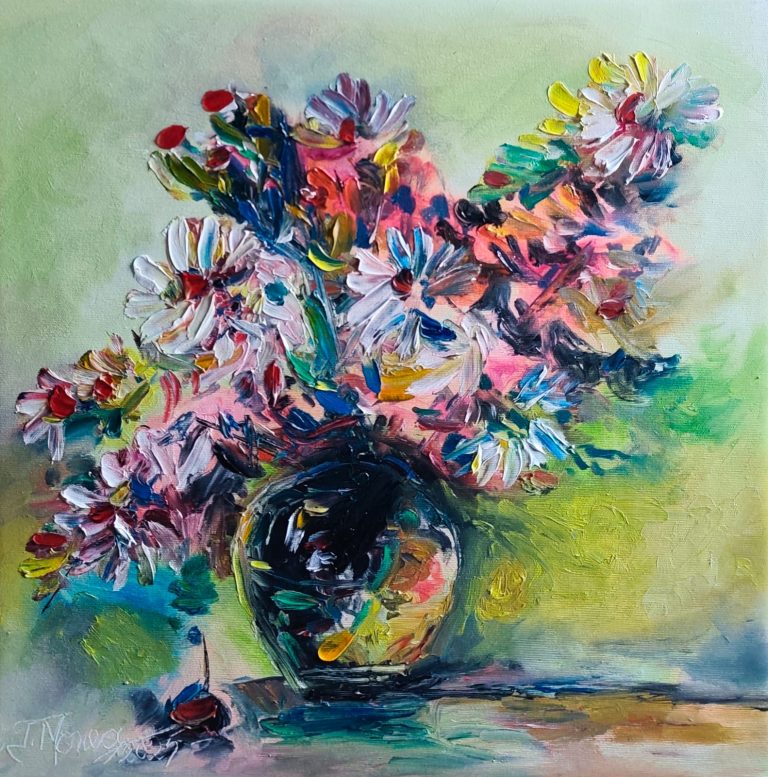 Pictura 9 Buchet în culori vii" - pictură în ulei pe pânză, Monea Teofil