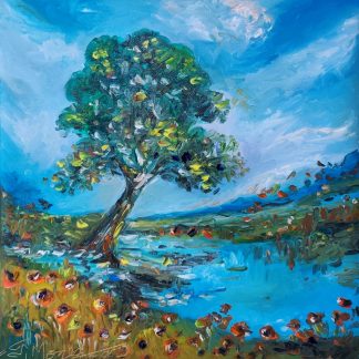 "Liniștea de la marginea lacului" - Pictură în ulei pe pânză