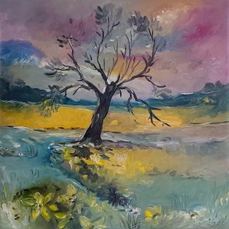 "Pământ, cer și un copac" - Pictură în ulei pe pânză