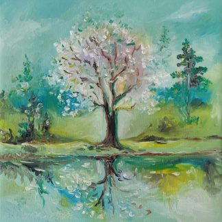 "Liniștea din oglinda apei" - Pictură în ulei pe pânză