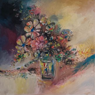 "Flori în culori pastelate" - Pictură în ulei pe pânză