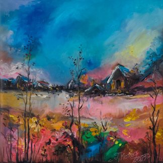 "Satul care adoarme în culori" - Pictură în ulei pe pânză