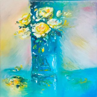 "Albastru cu petale" - Pictură în ulei pe pânză