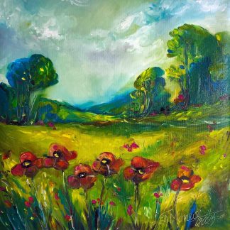 "Câmp cu maci într-o zi de vară" - Pictură în ulei pe pânză