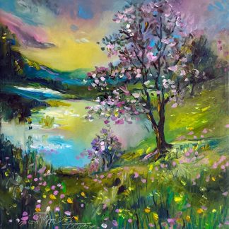 "Primăvară pe malul apei" - Pictură în ulei pe pânză