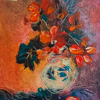 Ecou floral la marginea zilei în roșu - pictură în ulei pe pânză, Monea Teofil