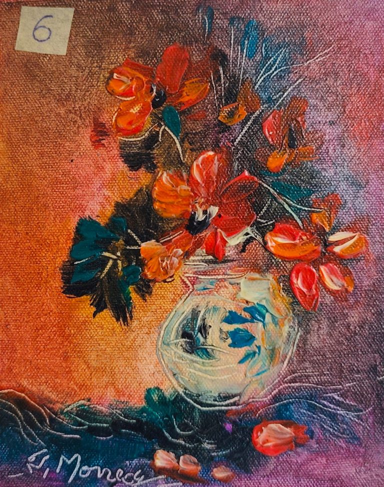 Ecou floral la marginea zilei în roșu - pictură în ulei pe pânză, Monea Teofil