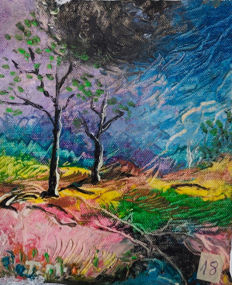 Pictura 18 Lumină peste câmp din vis în turcoaz - pictură în ulei pe pânză, Monea Teofil