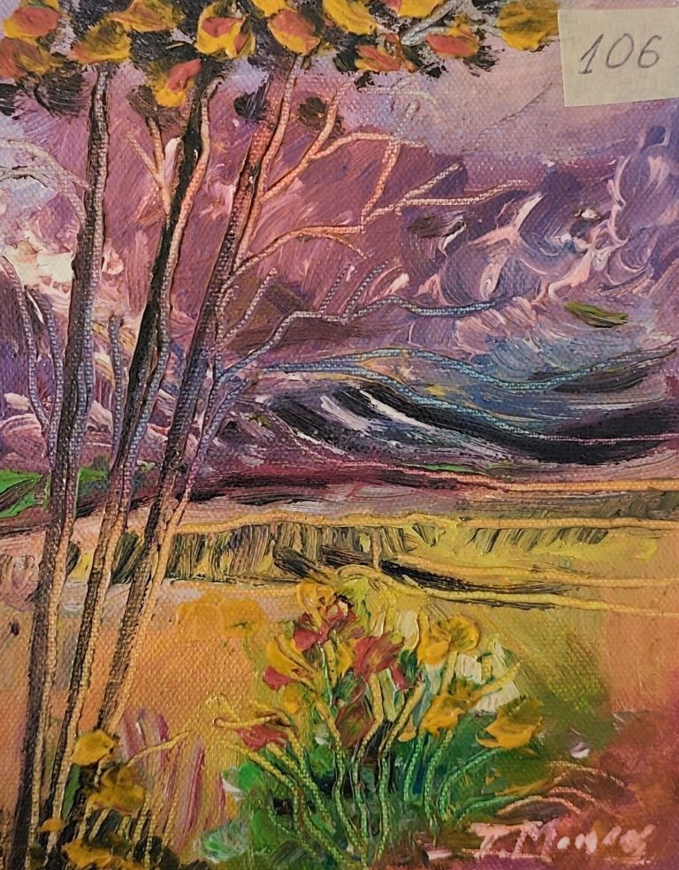 Pictura Monea Teofil 106 Ecou floral la marginea zilei în portocaliu - pictură în ulei pe pânză, Monea Teofil