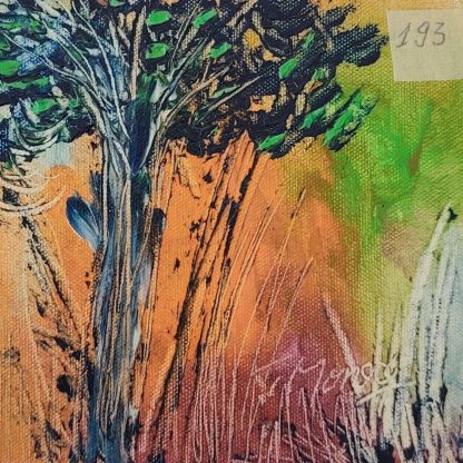 Siluete cu ecouri în portocaliu - pictură în ulei pe pânză, Monea Teofil