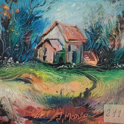 Vibrație la marginea zilei în verde - pictură în ulei pe pânză, Monea Teofil