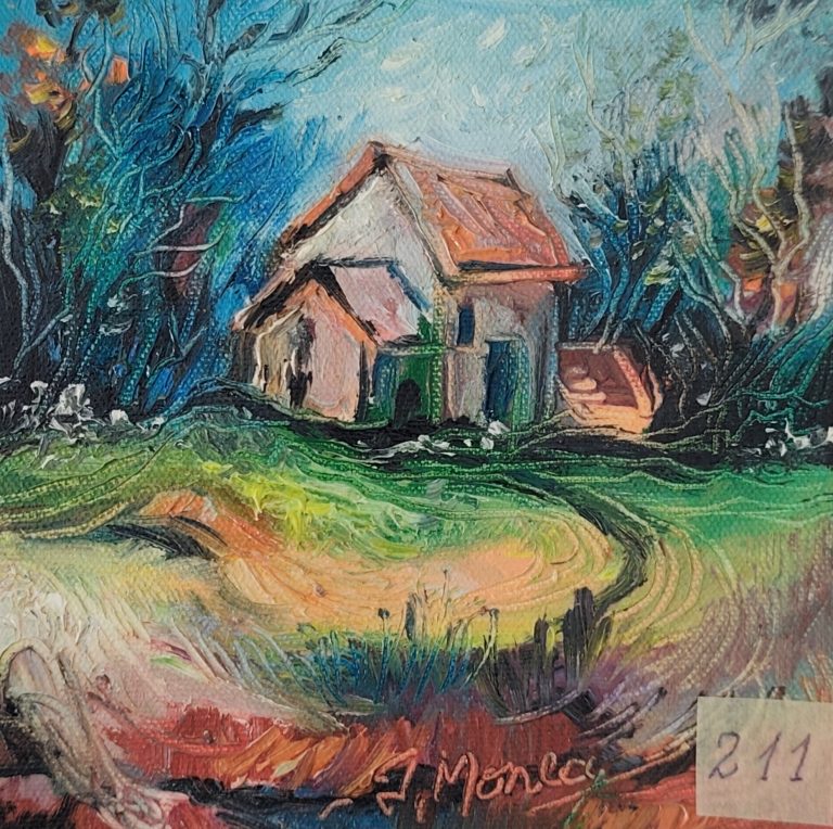 Pictura Monea Teofil 211 Vibrație la marginea zilei în verde - pictură în ulei pe pânză, Monea Teofil