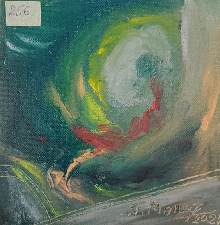 Curent cu ecouri în verde - pictură în ulei pe pânză, Monea Teofil