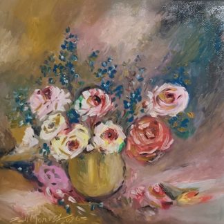 "Flori în nuanțe calde" - Pictură în ulei pe pânză