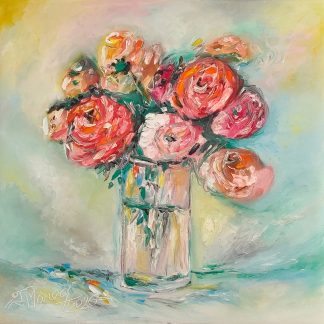 "Flori și echilibru" - Pictură în ulei pe pânză