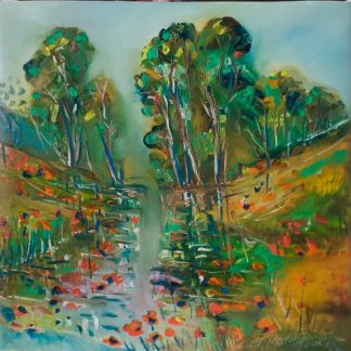 "Maluri colorate cu maci" - Pictură în ulei pe pânză